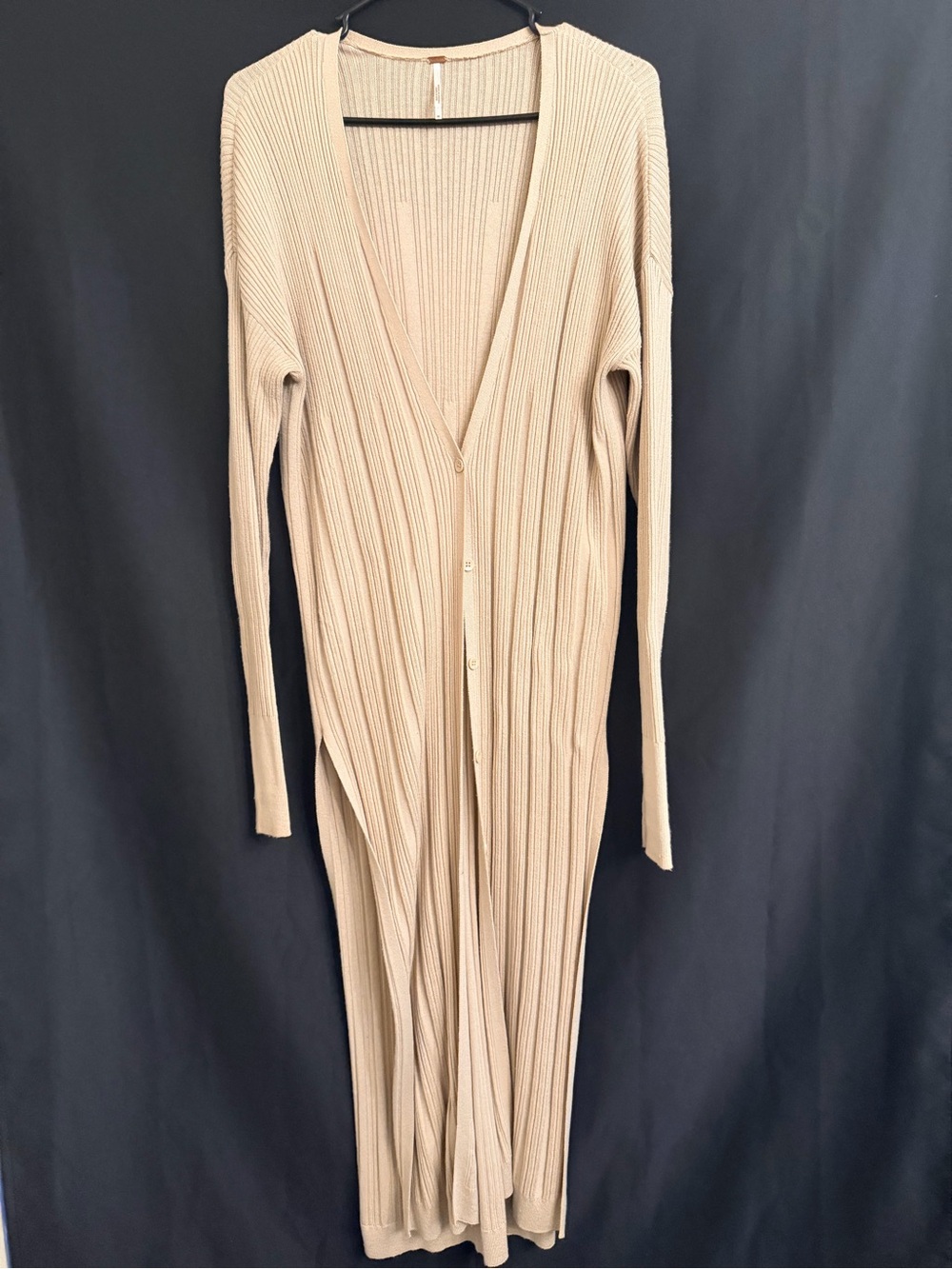 Free People Beige Ribbed Long Cardigan Size M